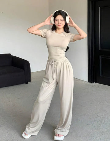 LT1K Sand Wide-Leg Trouser.(Perfect For All Season)