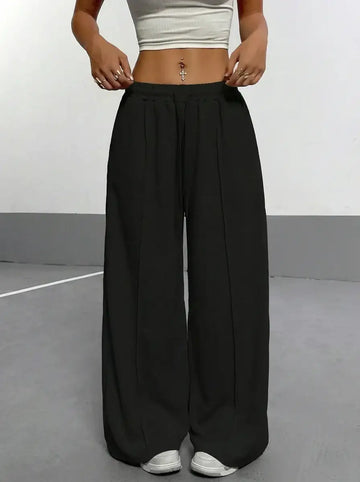 LT1K Pure Black Front-Seam Wide-Leg Trouser.(Perfect For All Season)