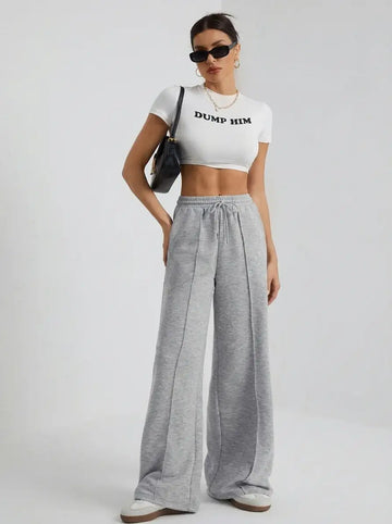 LT1K Grey Front-Seam Wide-Leg Trouser (Perfect For All Season)