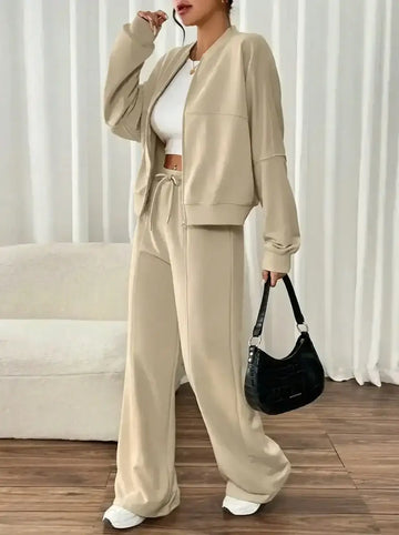 LT1K Sand Front-Seam Wide-Leg Trouser.(Perfect For All Season)