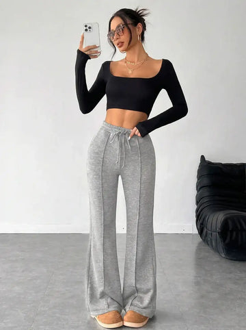 LT1K Grey Front-Seam Flare Trouser.(Perfect For All Season)