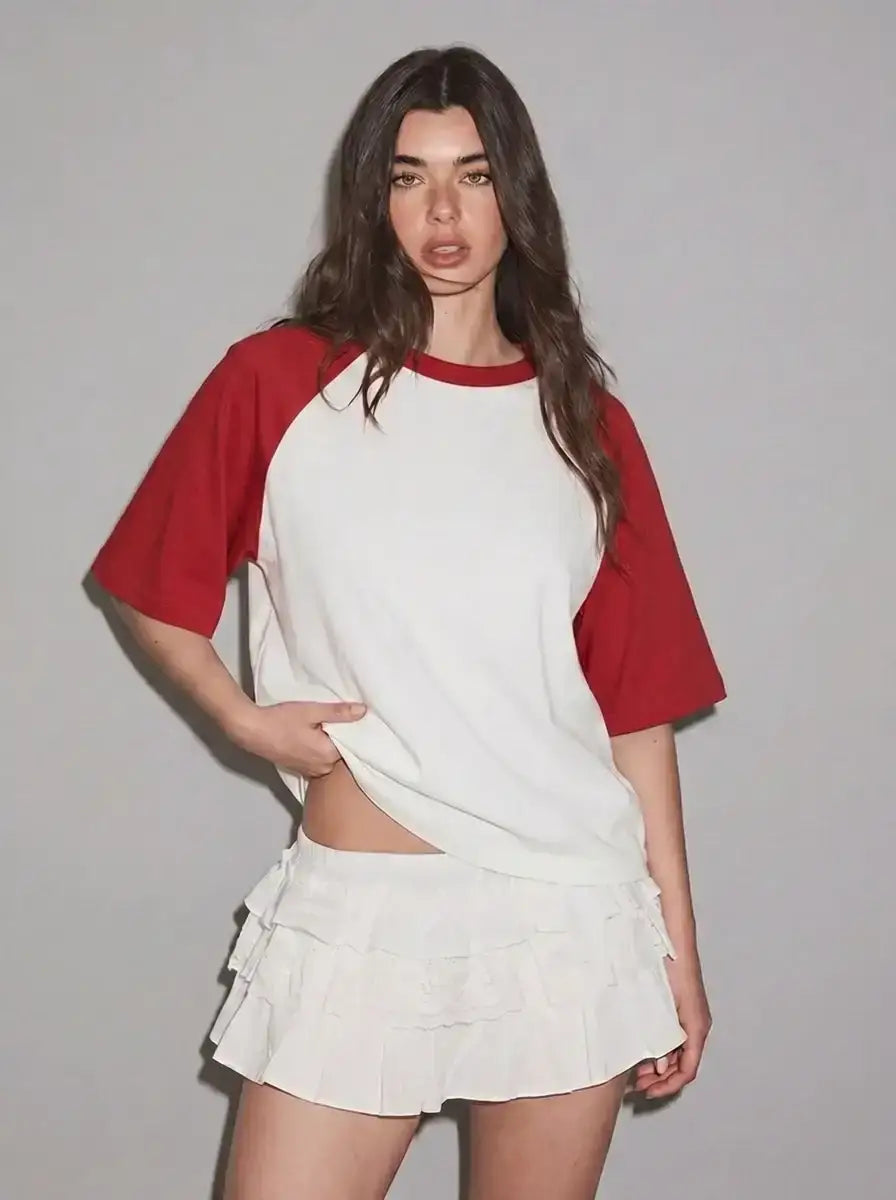 LT1K Raglan Oversize T-Shirt. (White/Red)