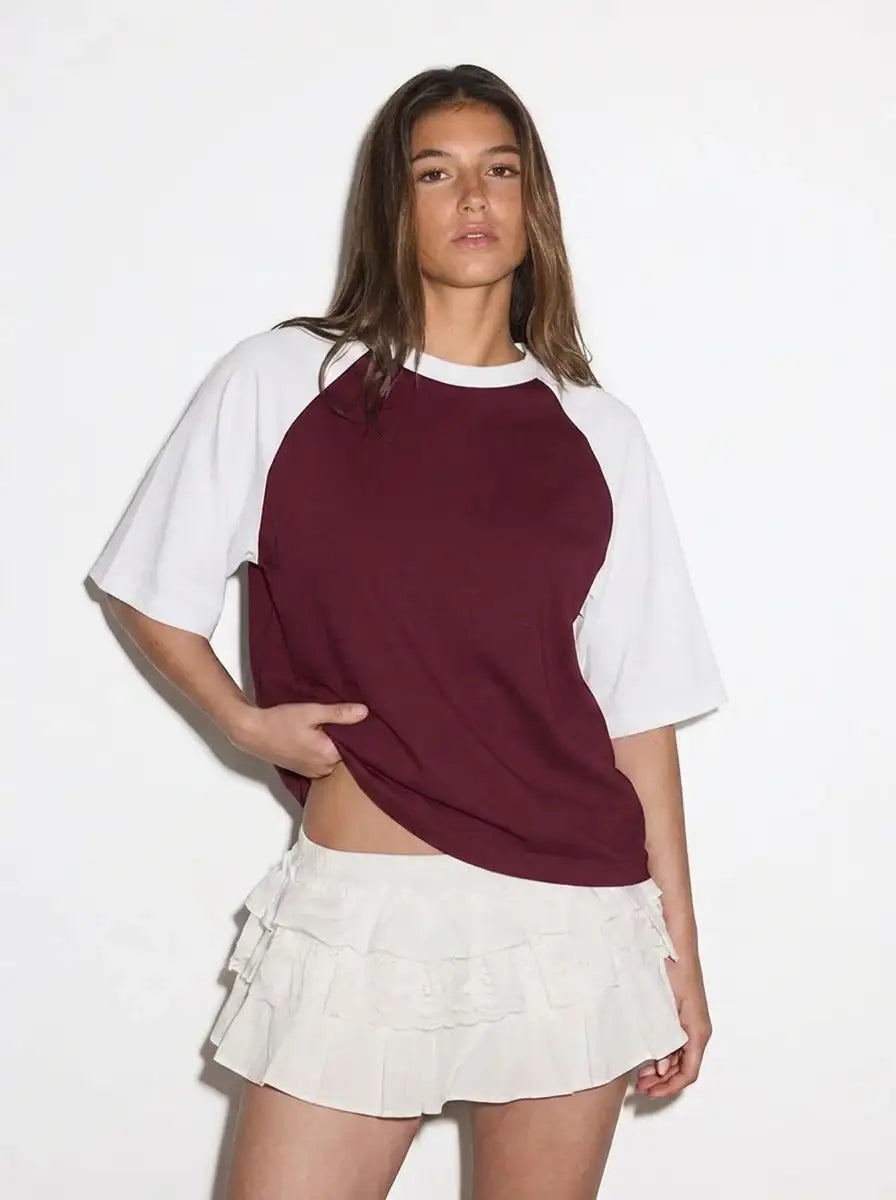 LT1K Raglan Oversize T-Shirt. (Maroon/White)