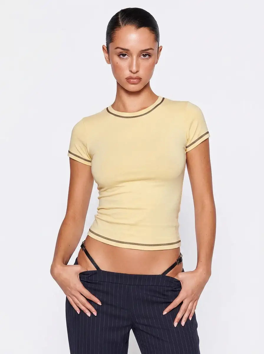 LT1K Contrast Stitch Slim T-Shirt. (Sand/Brown)