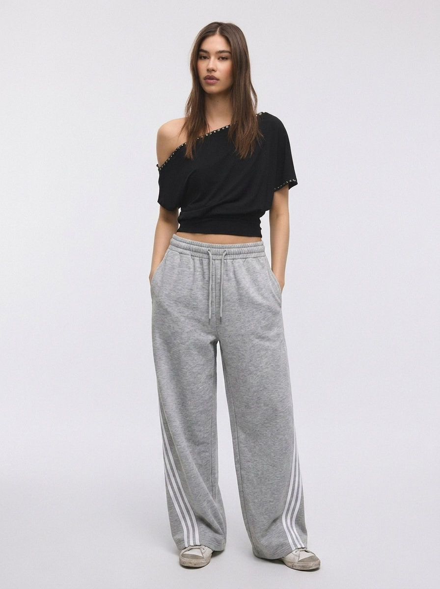 LT1K Cross Stripe Wide Leg Trosuers. (Perfect For All Season).