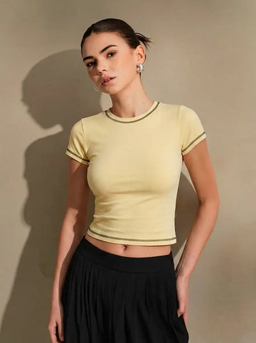 LT1K Contrast Stitch Slim T-Shirt. (Sand/Brown)