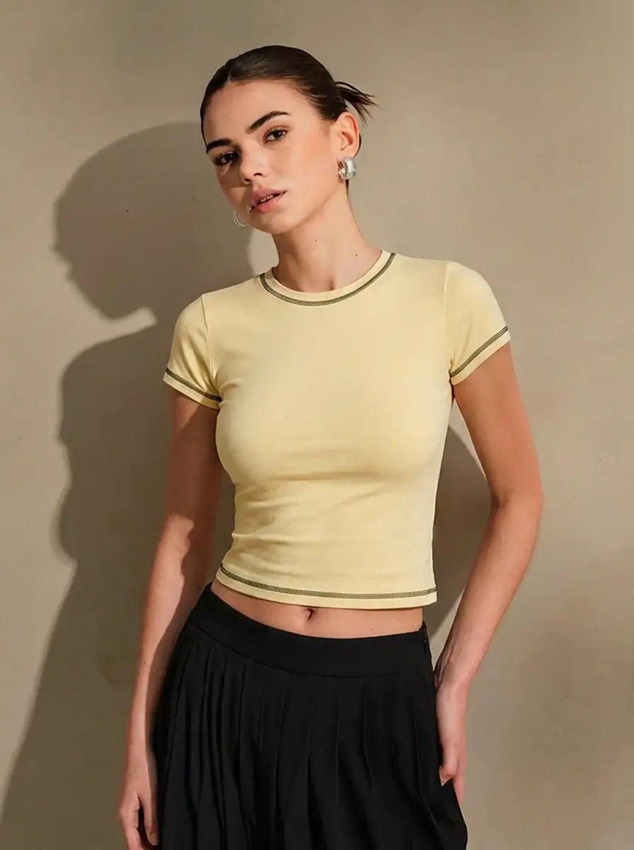 LT1K Contrast Stitch Slim T-Shirt. (Sand/Brown)