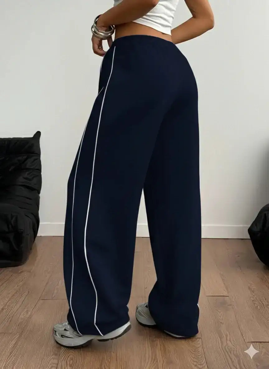LT1K Grey Double Side Piping Detail Wide-Leg Trouser.(Perfect For All Season)