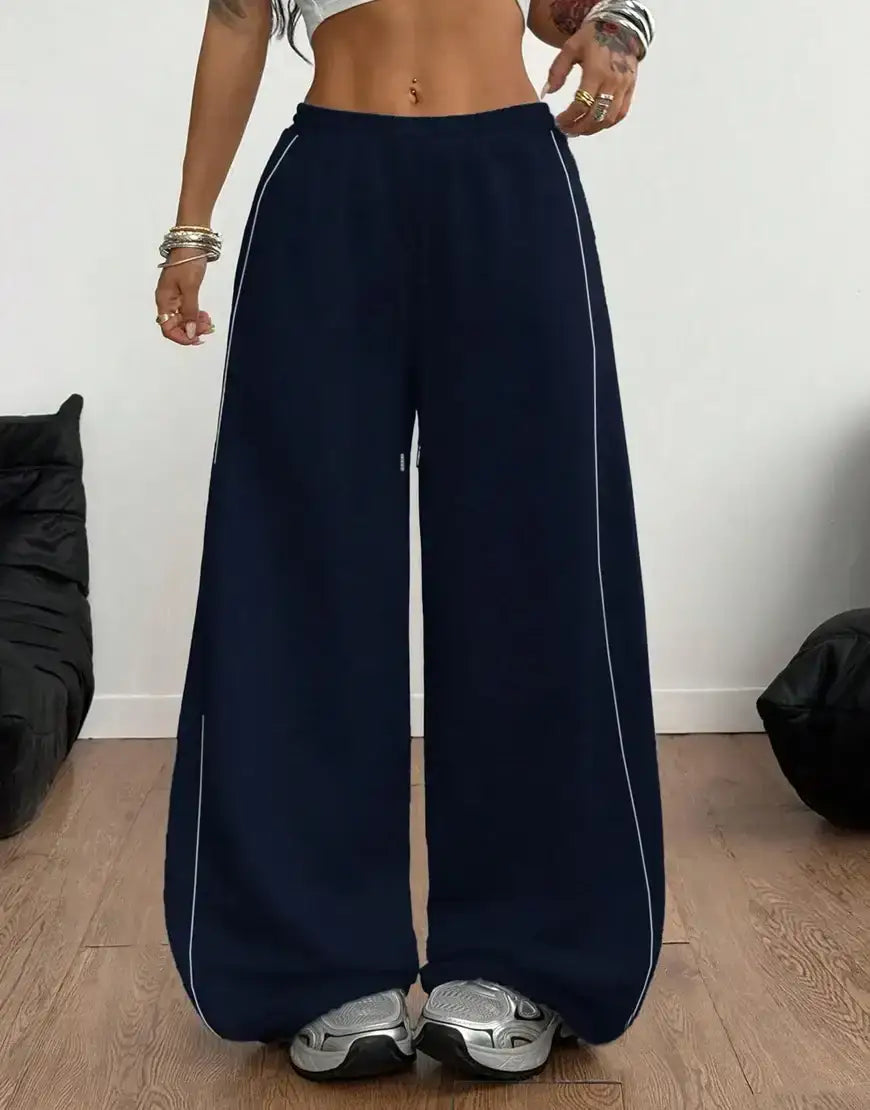 LT1K Grey Double Side Piping Detail Wide-Leg Trouser.(Perfect For All Season)