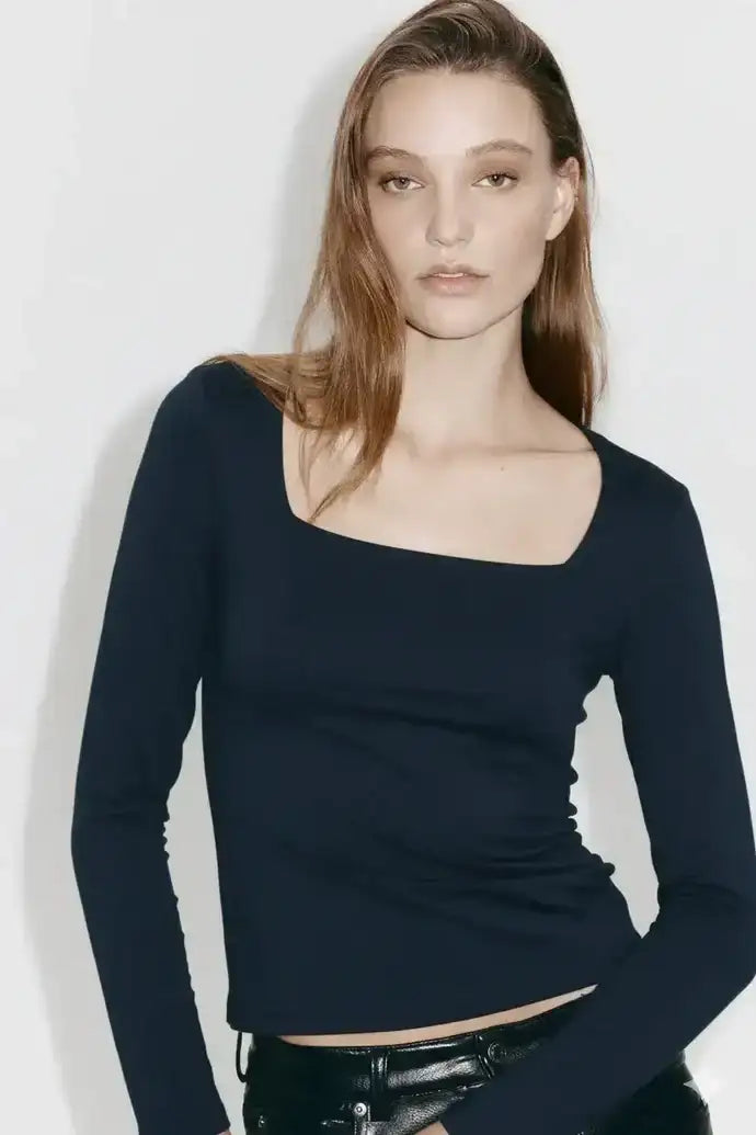 LT1K Square-Neck Full Sleeve Slim Top.(Perfect For All Season)
