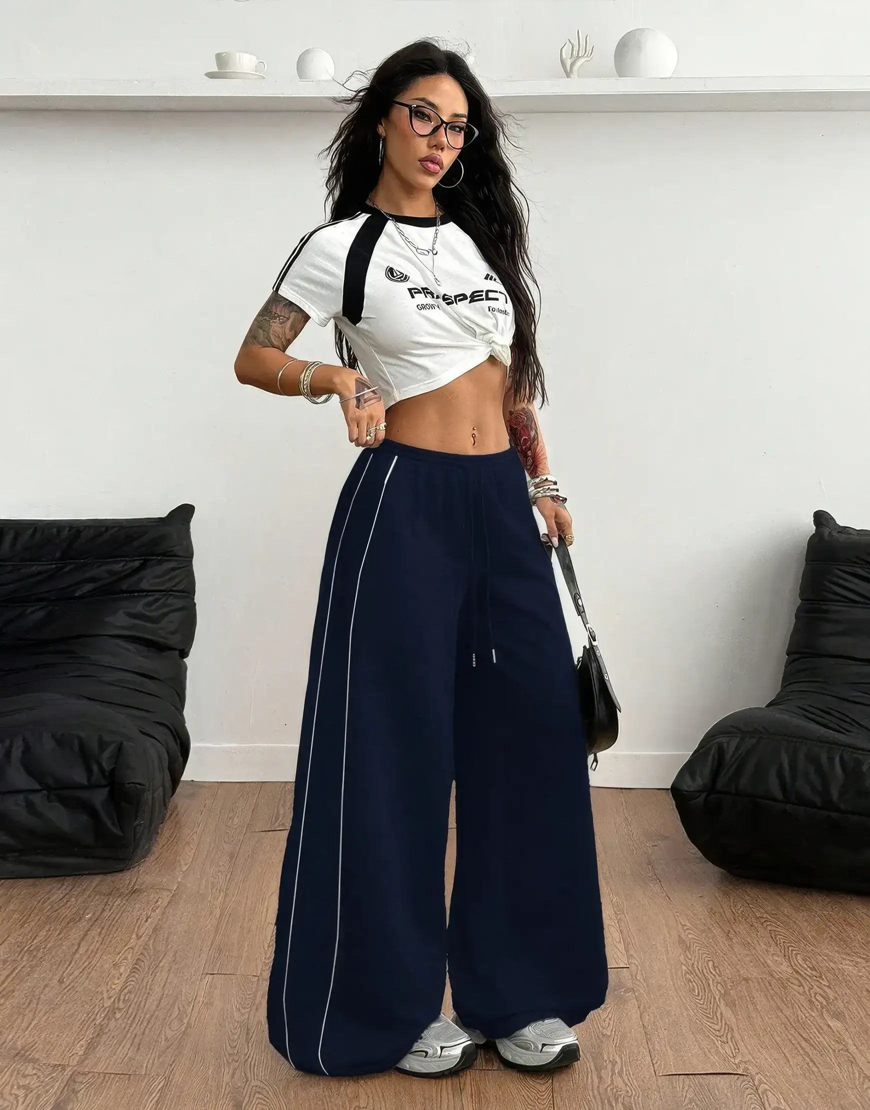 LT1K Grey Double Side Piping Detail Wide-Leg Trouser.(Perfect For All Season)