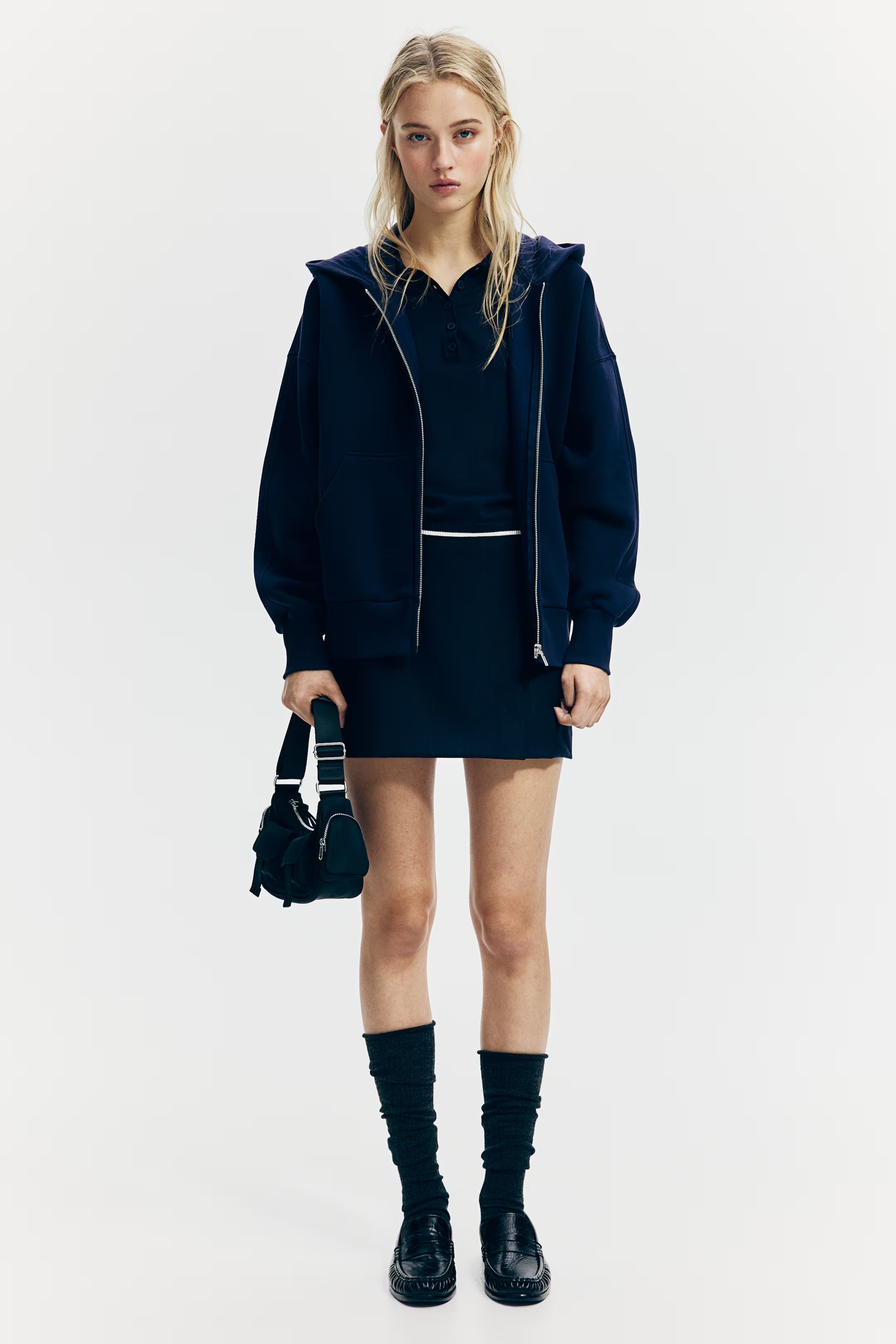 LT1K Navy Blue Zipper Oversize hoodie.