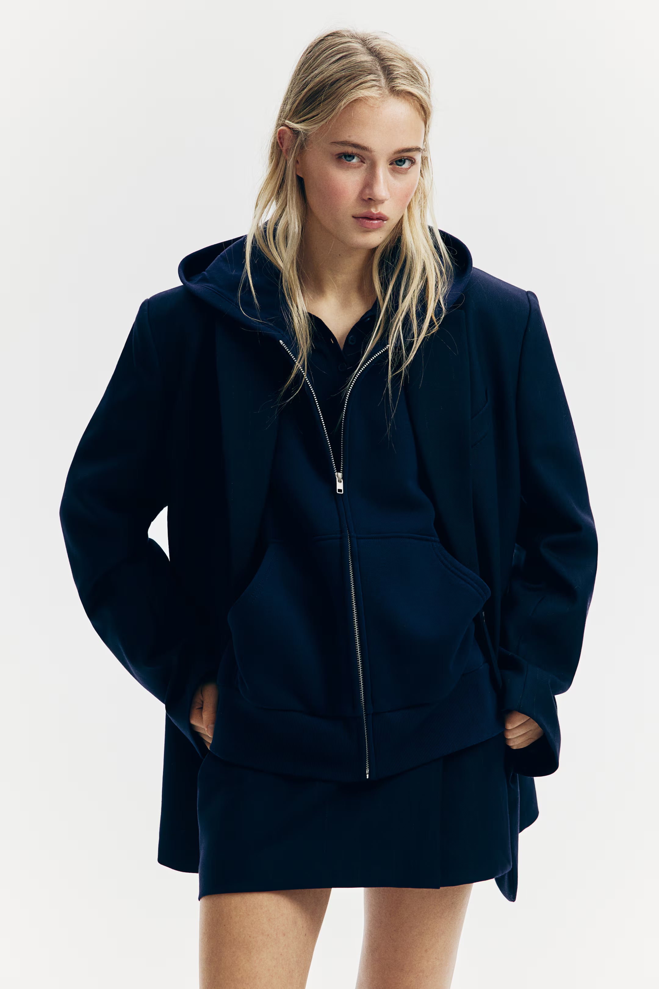LT1K Navy Blue Zipper Oversize hoodie.