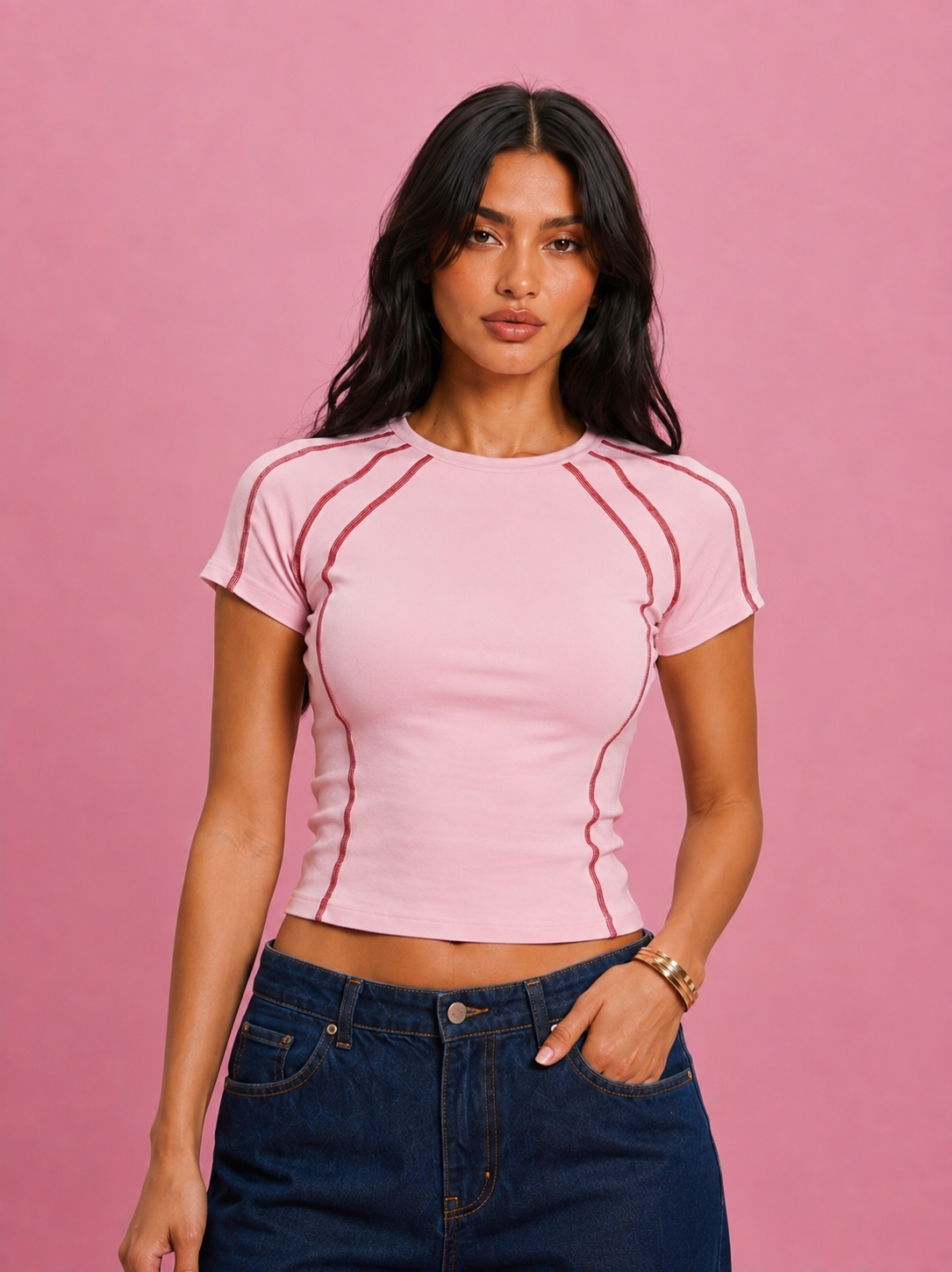 LT1K Multi Contrast Stitch Slim T-Shirt