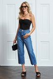 MNG Dark-Blue High-Waisted Crop Loose Jeans