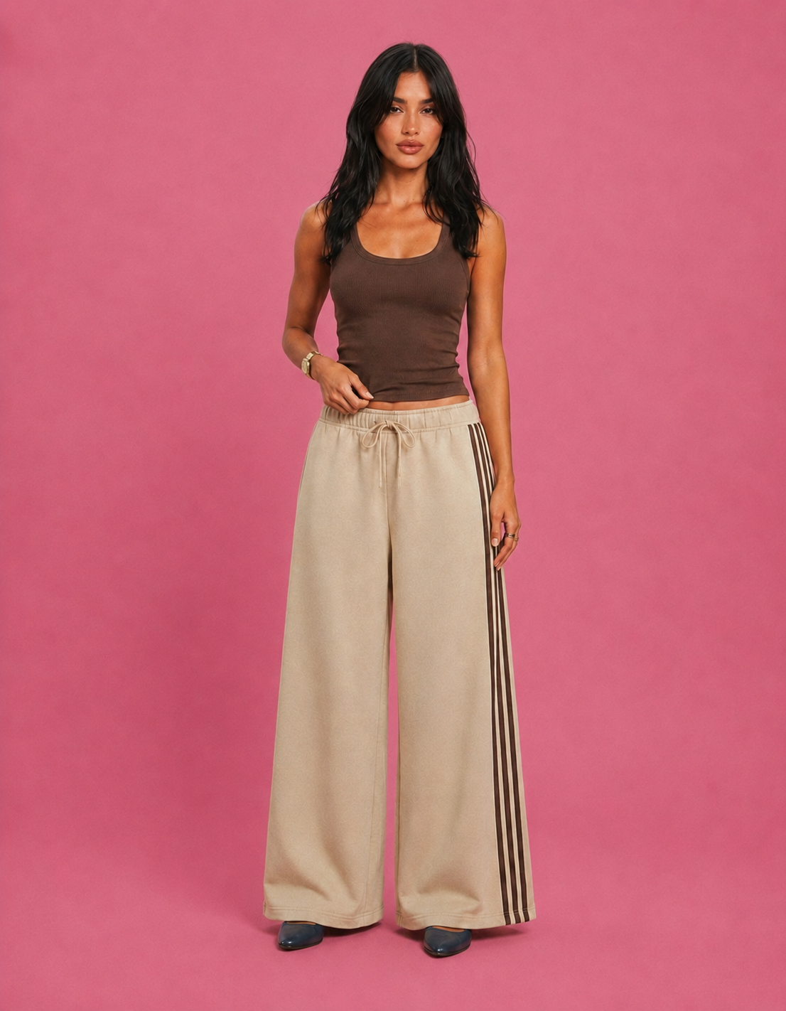 LT1K Front-Back Stripe Wide Leg Trouser