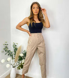 Beige Paper-bag Loose Jeans
