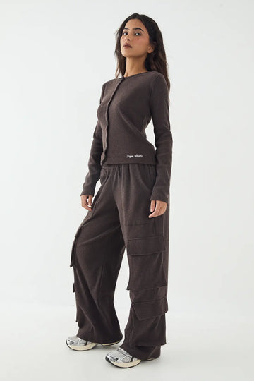 LT1K Brown Multi Pocket Cargo Wide-Leg Trouser.(Perfect For All Season).